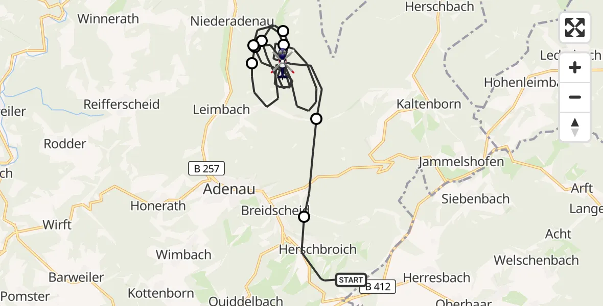 Flugroute Polizeihubschrauber Herschbroich - Leimbach, 08 Juni 2026, 12:02