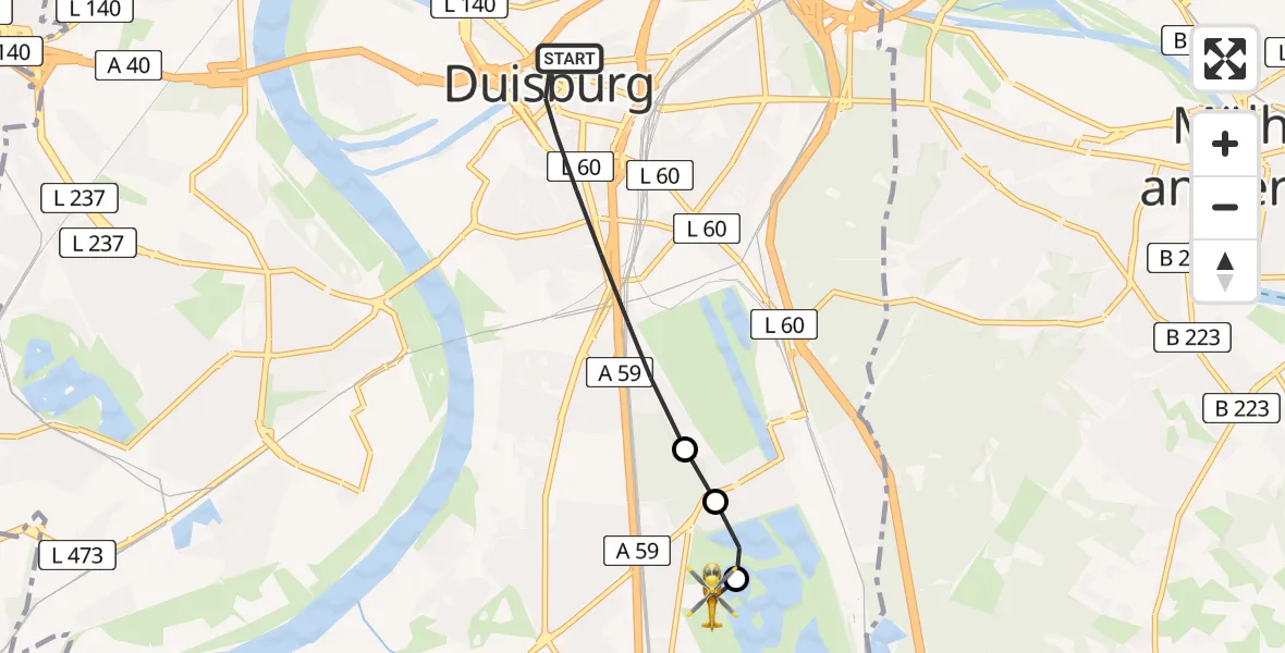 Flugroute Rettungshubschrauber Duisburg - Duisburg Air Rescue Hubschrauberlandeplatz (Christoph 9), 08 Juni 2026, 12:02