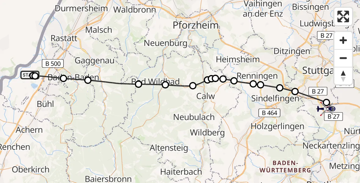 Flugroute Polizeihubschrauber Karlsruhe Baden-Baden Flughafen - Flughafen Stuttgart, 08 Juni 2026, 12:11