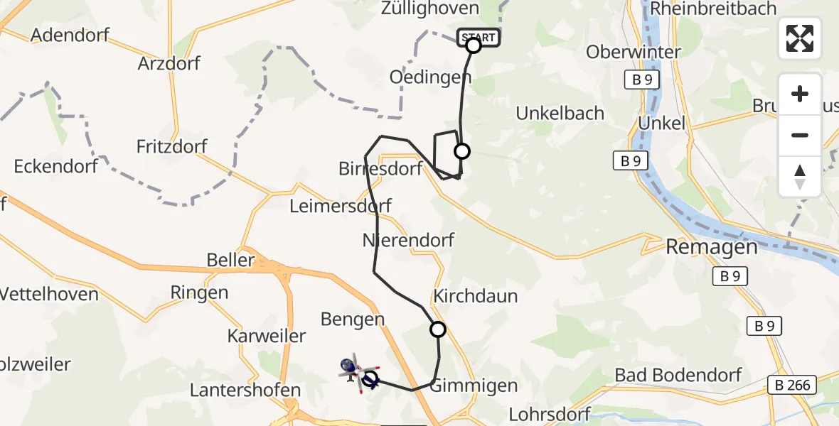 Flugroute Polizeihubschrauber Wachtberg - Bad Neuenahr-Ahrweiler Flugplatz, 08 Juni 2026, 12:13