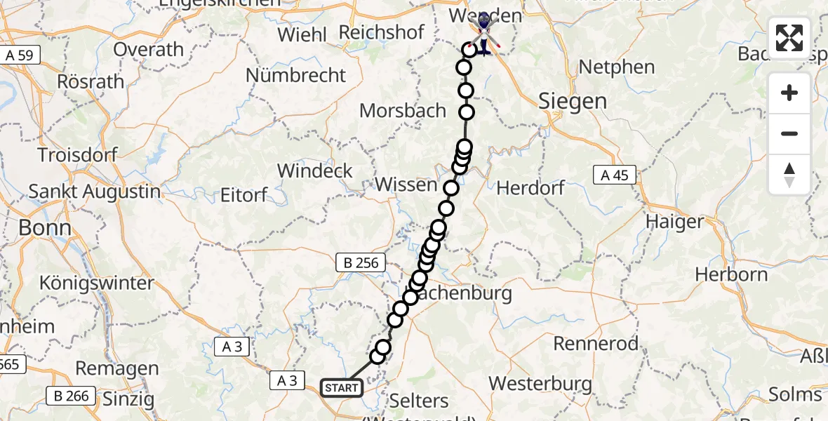 Flugroute Polizeihubschrauber Raubach - Wenden, 08 Juni 2026, 12:15