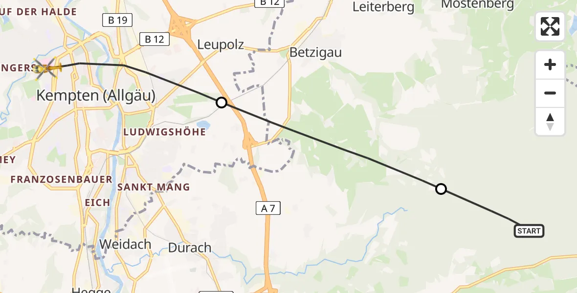 Flugroute Rettungshubschrauber Kempter Wald - Kempten (Allgäu), 08 Juni 2026, 12:29
