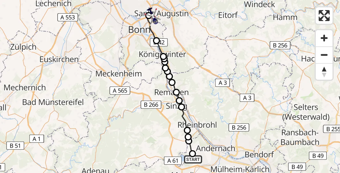 Flugroute Polizeihubschrauber Nickenich - Sankt Augustin, 08 Juni 2026, 12:29