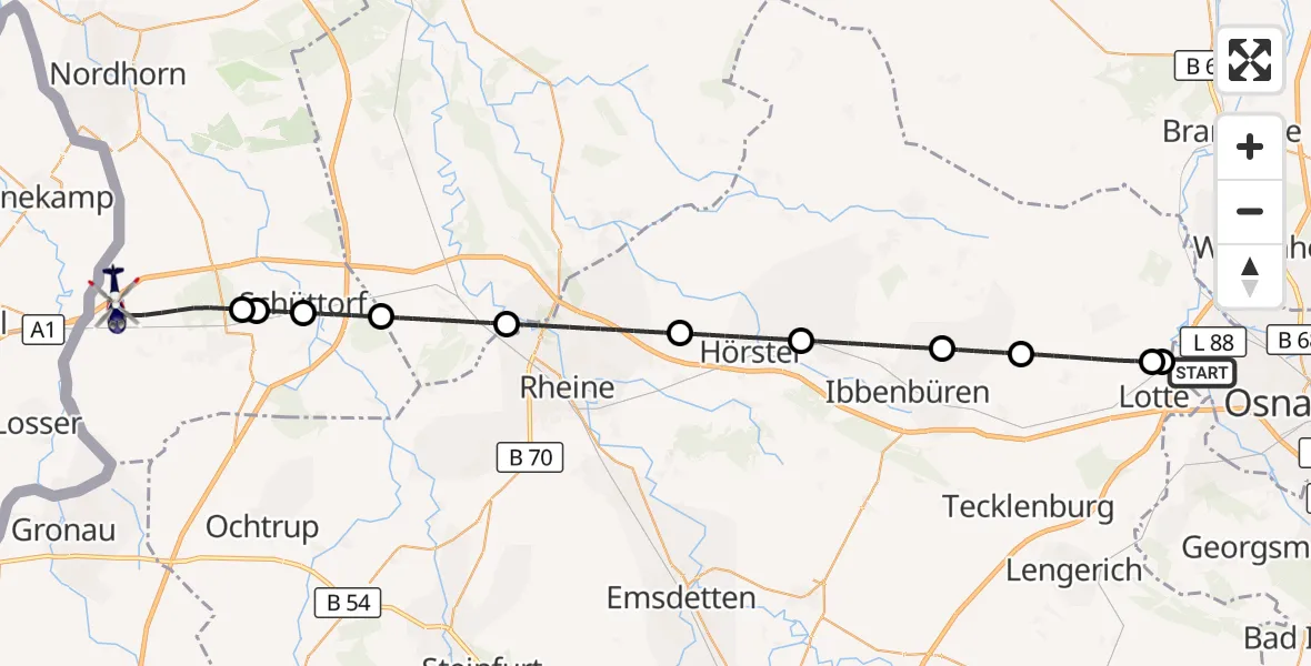 Flugroute Polizeihubschrauber Osnabrück - Bad Bentheim, 08 Juni 2026, 12:29
