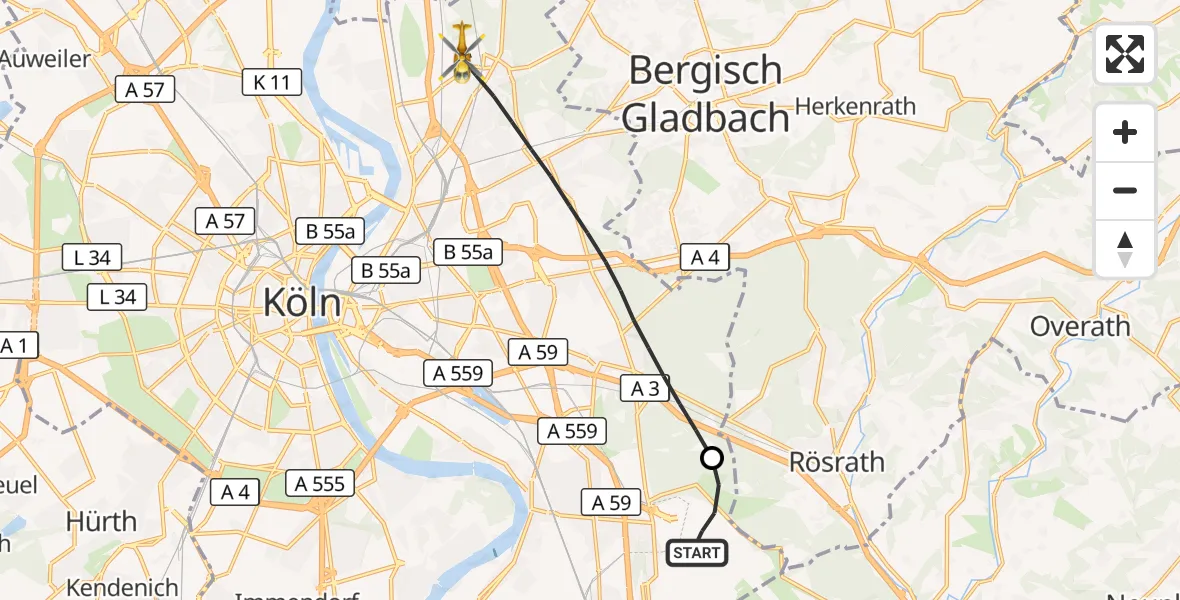 Flugroute Rettungshubschrauber Köln Bonn Flughafen - Köln, 08 Juni 2026, 12:30