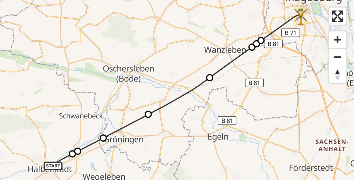 Flugroute Rettungshubschrauber Halberstadt - Magdeburg, 08 Juni 2026, 12:36