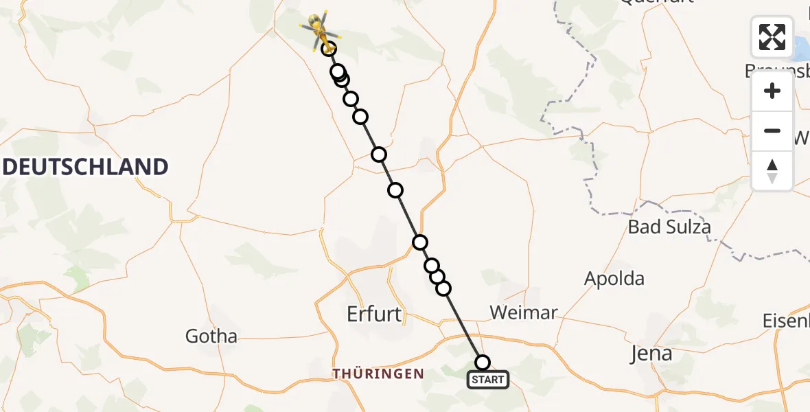 Flugroute Ambulanzhubschrauber Bad Berka - Kyffhäuserland, 08 Juni 2026, 12:39