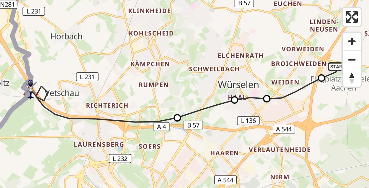 Flugroute Polizeihubschrauber Aachen-Merzbrück Flughafen - Aachen, 08 Juni 2026, 12:39