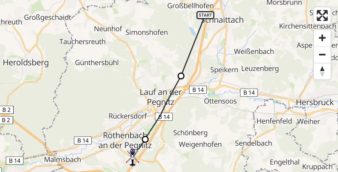 Flugroute Polizeihubschrauber Schnaittach - Röthenbach a.d.Pegnitz, 08 Juni 2026, 12:54