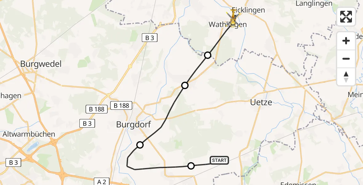 Flugroute Rettungshubschrauber Uetze - Wathlingen, 08 Juni 2026, 12:56