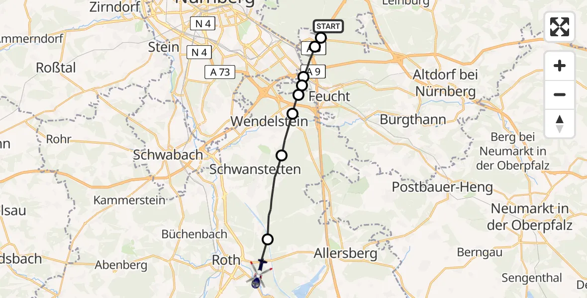 Flugroute Polizeihubschrauber Fischbach - Roth, 08 Juni 2026, 12:59