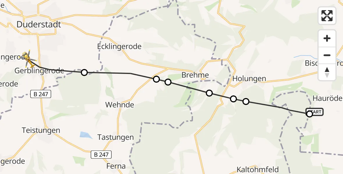 Flugroute Rettungshubschrauber Am Ohmberg - Duderstadt, 08 Juni 2026, 13:03