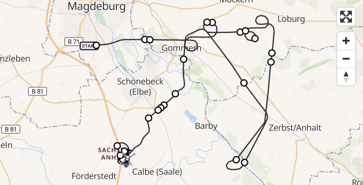 Flugroute Polizeihubschrauber Magdeburg City Flugplatz - Bördeland, 08 Juni 2026, 13:05