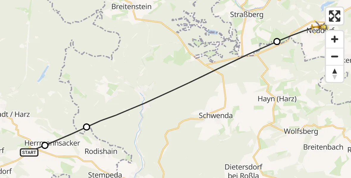 Flugroute Rettungshubschrauber Nordhausen - Harzgerode, 08 Juni 2026, 13:17
