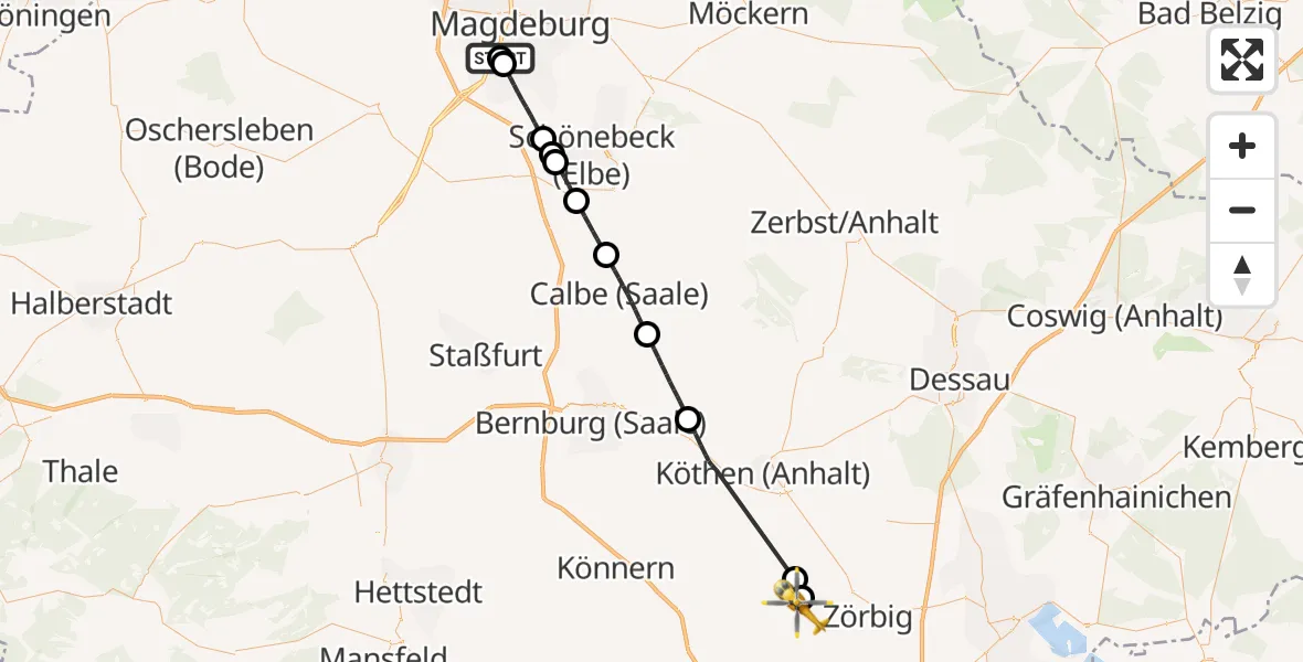 Flugroute Rettungshubschrauber Magdeburg - Petersberg, 08 Juni 2026, 13:24
