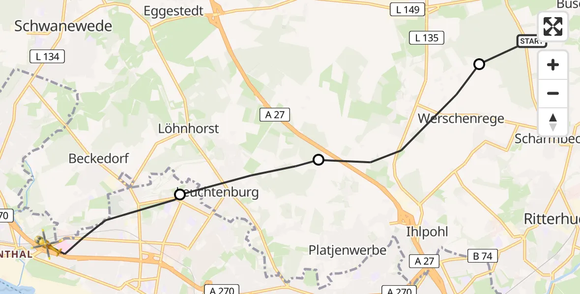 Flugroute Rettungshubschrauber Osterholz-Scharmbeck - Bremen, 08 Juni 2026, 13:31