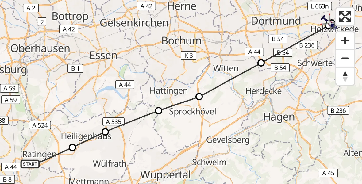 Flugroute Polizeihubschrauber Ratingen - Dortmund Flughafen, 08 Juni 2026, 13:43
