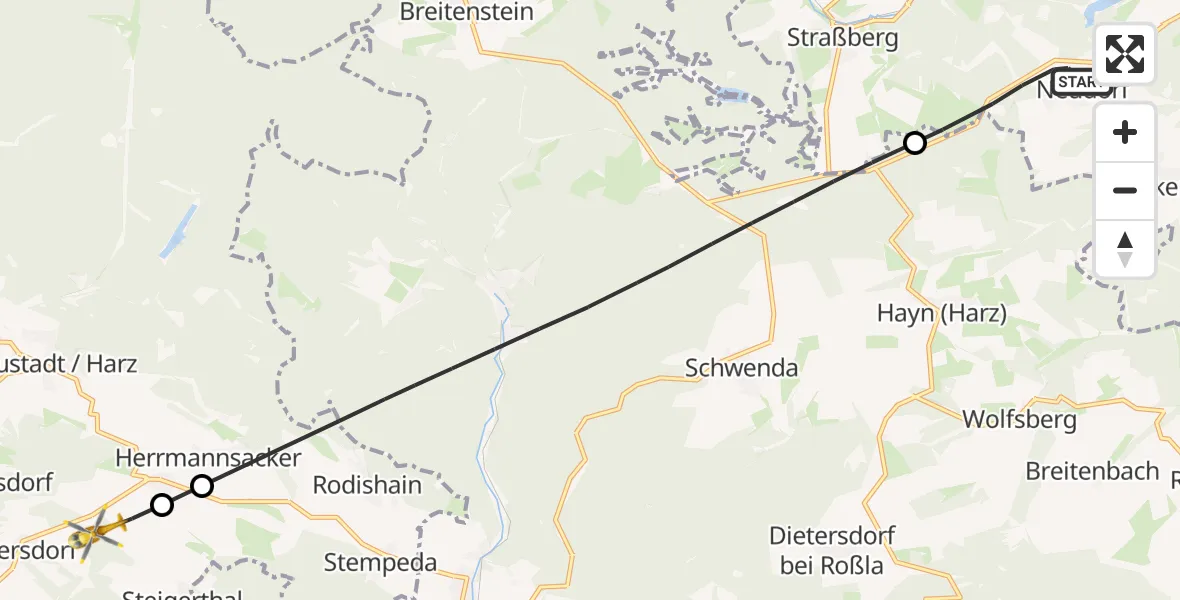 Flugroute Rettungshubschrauber Harzgerode - Nordhausen, 08 Juni 2026, 13:54