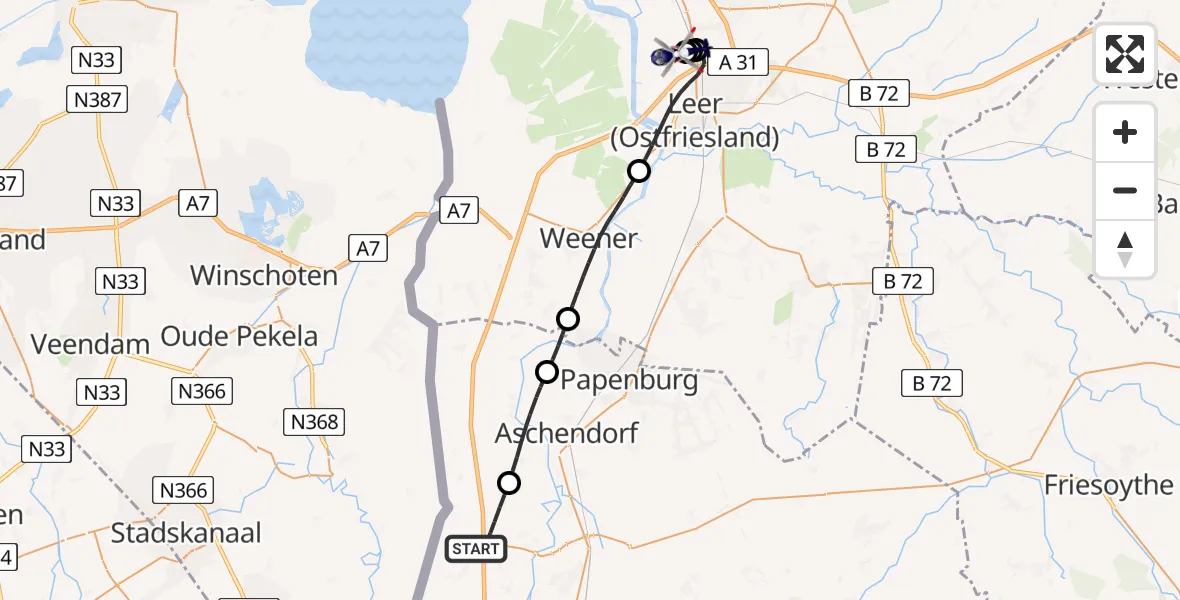 Flugroute Polizeihubschrauber Heede - Flugplatz Leer-Papenburg, 08 Juni 2026, 14:03