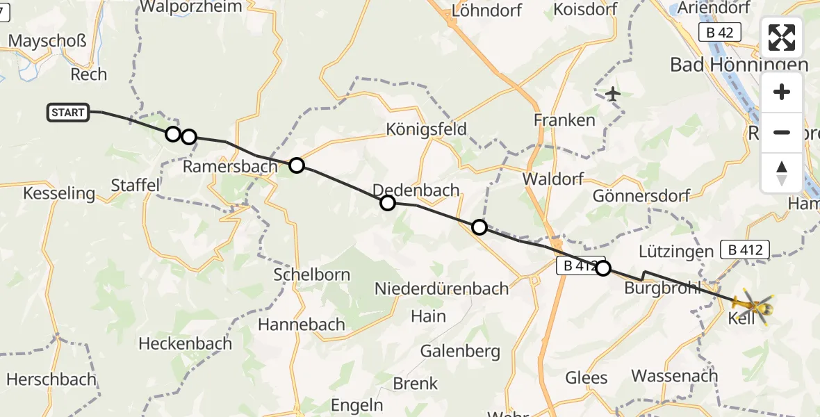 Flugroute Ambulanzhubschrauber Rech - Andernach, 08 Juni 2026, 14:07