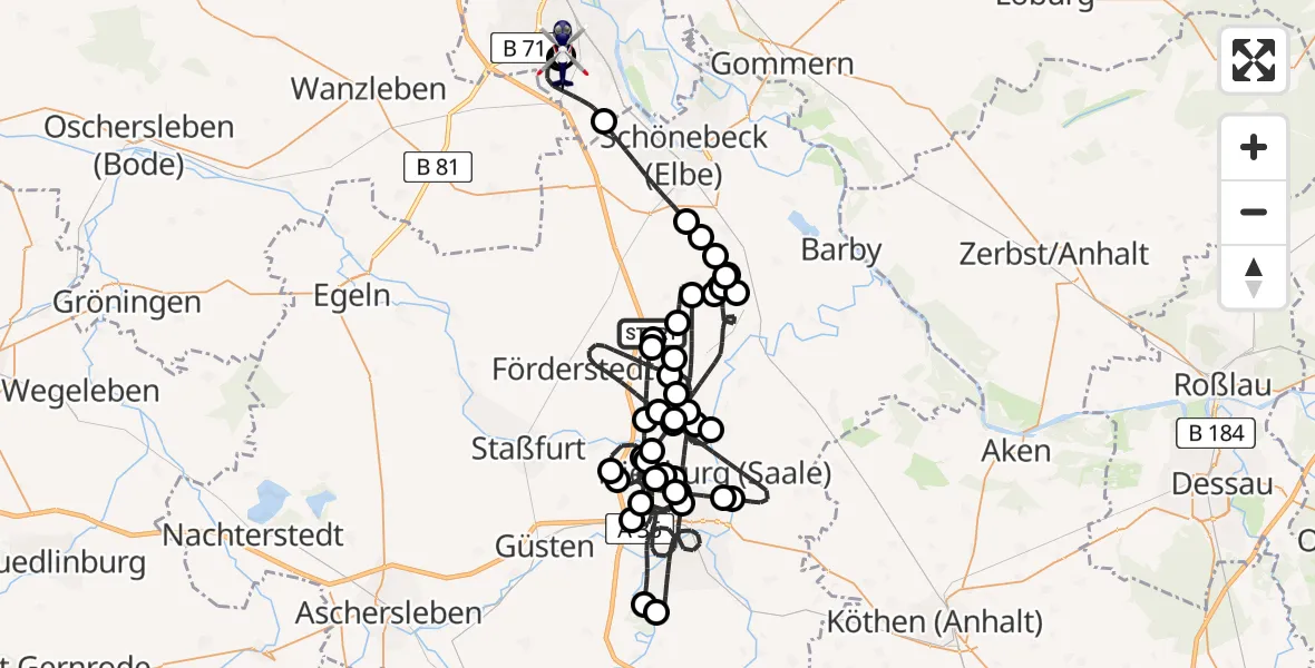 Flugroute Polizeihubschrauber Bördeland - Magdeburg, 08 Juni 2026, 14:14