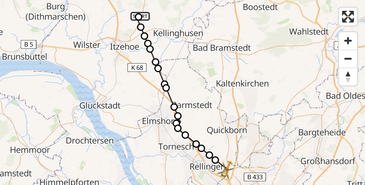 Flugroute Rettungshubschrauber Itzehoe Hungriger Wolf Flugplatz - Ellerbek, 08 Juni 2026, 14:19