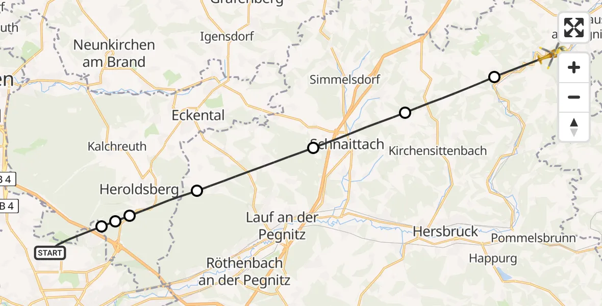 Flugroute Ambulanzhubschrauber Flughafen Nuremberg - Hartenstein, 08 Juni 2026, 14:30