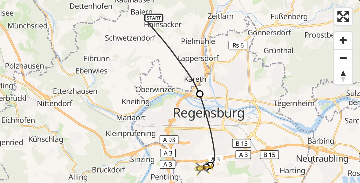 Flugroute Ambulanzhubschrauber Lappersdorf - DRF Air Rescue Station Regensburg / Regensburg University Hospital, 08 Juni 2026, 14:31