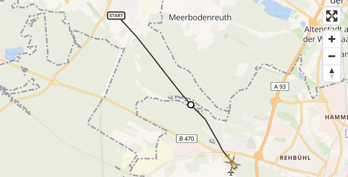 Flugroute Rettungshubschrauber Parkstein - Weiden in der Oberpfalz Flugplatz, 08 Juni 2026, 14:36