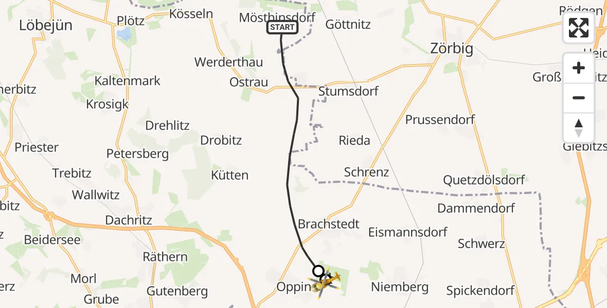 Flugroute Rettungshubschrauber Petersberg - Halle-Oppin Flugplatz, 08 Juni 2026, 14:51