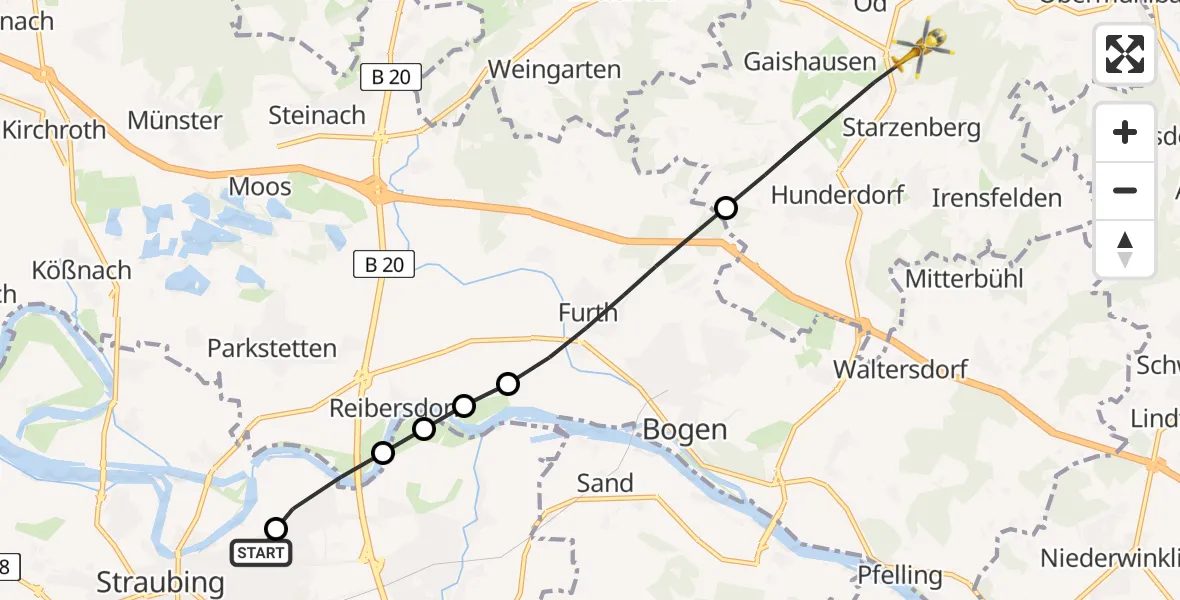 Flugroute Rettungshubschrauber Sankt Elisabeth Hospital Straubing - Hunderdorf, 08 Juni 2026, 14:53