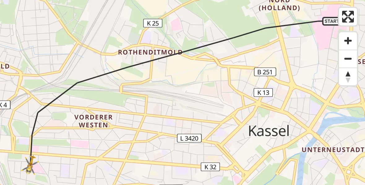 Flugroute Rettungshubschrauber Kassel - Kassel, 08 Juni 2026, 14:53