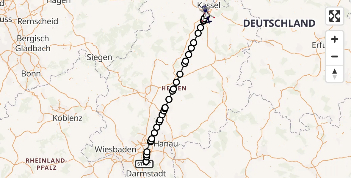 Flugroute Polizeihubschrauber Flughafen Frankfurt-Egelsbach - Baunatal, 08 Juni 2026, 14:58
