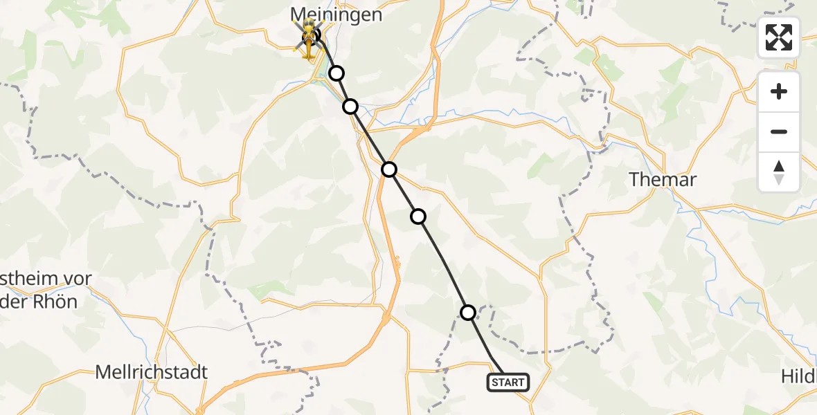 Flugroute Rettungshubschrauber Römhild - Helios Clinic Meiningen, 08 Juni 2026, 14:58