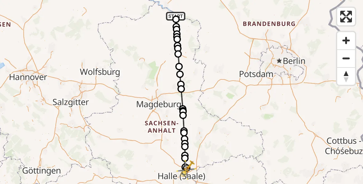 Flugroute Rettungshubschrauber Rühstädt - Halle-Oppin Flugplatz, 08 Juni 2026, 15:17