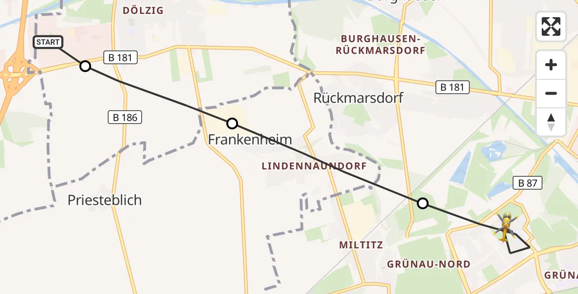 Flugroute Rettungshubschrauber ADAC Air Rescue Station Leipzig/Schkeuditz-Dölzig Hubschrauberlandeplatz (Christoph 61) - Leipzig, 08 Juni 2026, 15:19