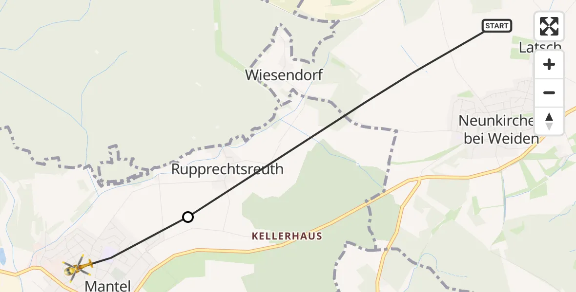Flugroute Rettungshubschrauber Weiden i.d.OPf. - Mantel, 08 Juni 2026, 15:21