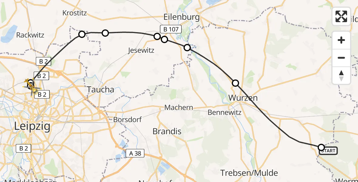 Flugroute Rettungshubschrauber Wermsdorf - Sankt Georg Hospital Leipzig Reserve, 08 Juni 2026, 15:28