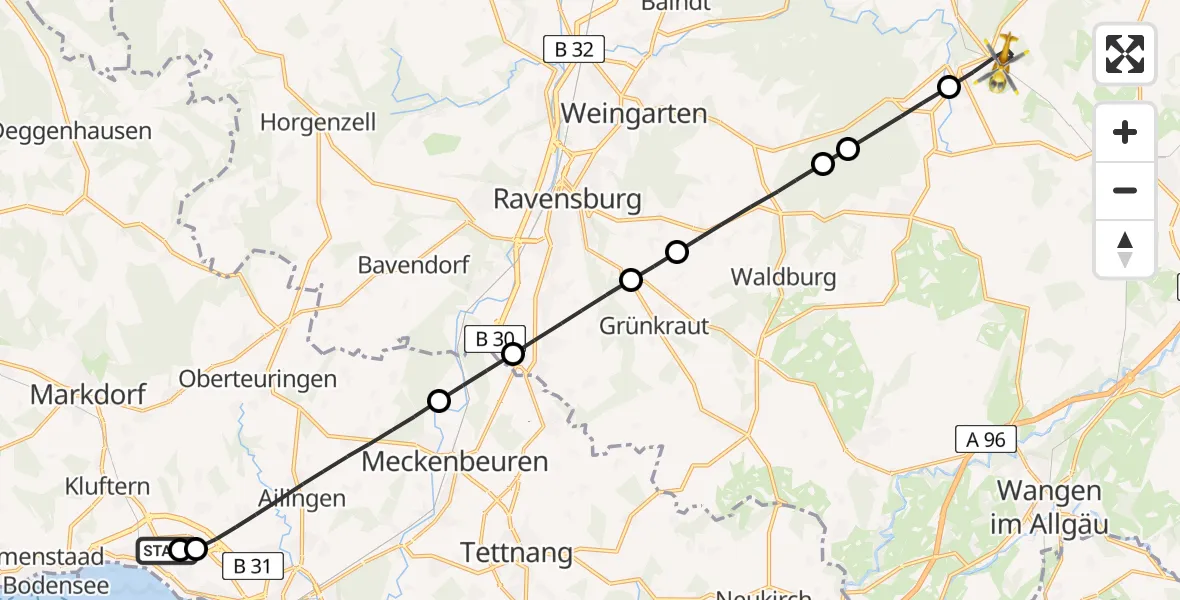 Flugroute Rettungshubschrauber Friedrichshafen Hospital - Wolfegg, 08 Juni 2026, 15:28
