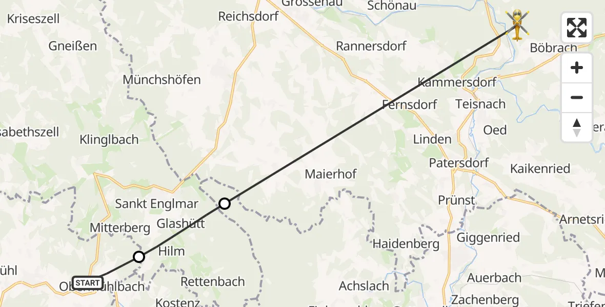 Flugroute Rettungshubschrauber Neukirchen - Böbrach, 08 Juni 2026, 15:31