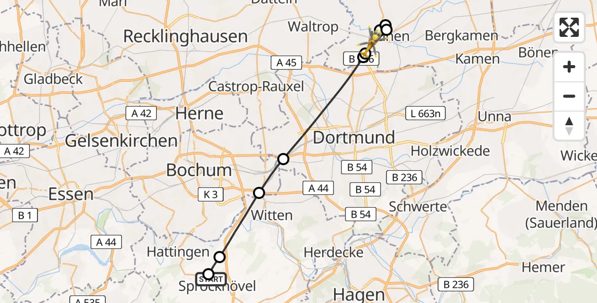 Flugroute Rettungshubschrauber Sprockhövel - Lünen, 08 Juni 2026, 15:42