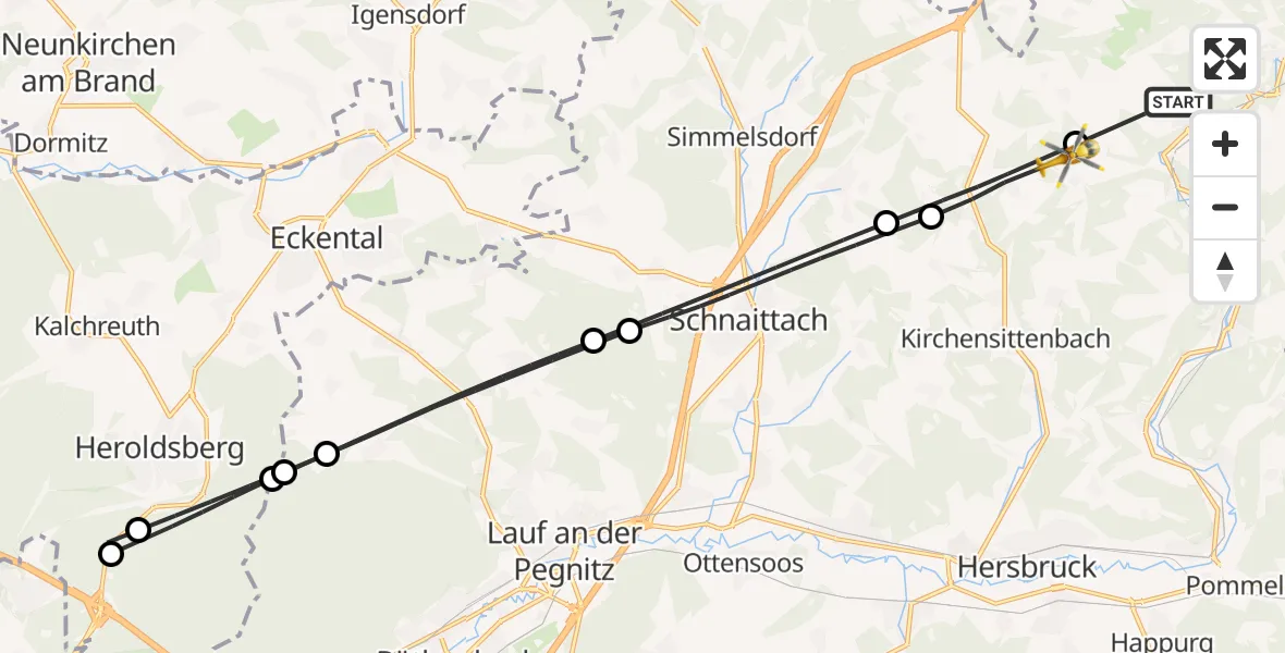 Flugroute Ambulanzhubschrauber Velden - Kirchensittenbach, 08 Juni 2026, 15:46