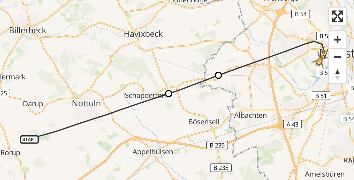 Flugroute Ambulanzhubschrauber Nottuln - Münster, 08 Juni 2026, 15:47