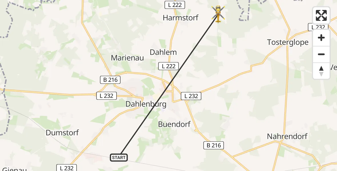 Flugroute Rettungshubschrauber Boitze - Dahlem, 08 Juni 2026, 16:03