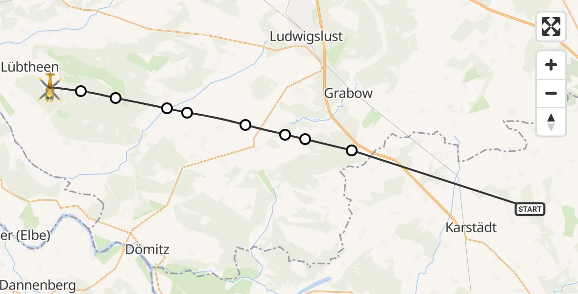 Flugroute Rettungshubschrauber Karstädt - Lübtheen, 08 Juni 2026, 16:04