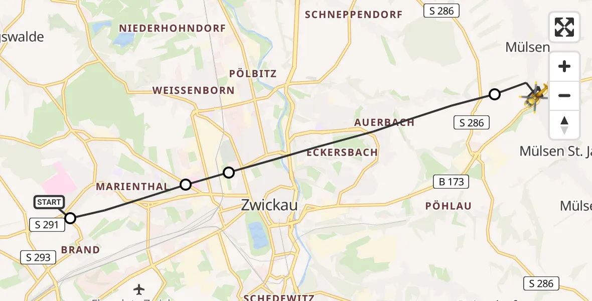 Flugroute Rettungshubschrauber ADAC Air Rescue Station Zwickau Hubschrauberlandeplatz - Mülsen, 08 Juni 2026, 16:09