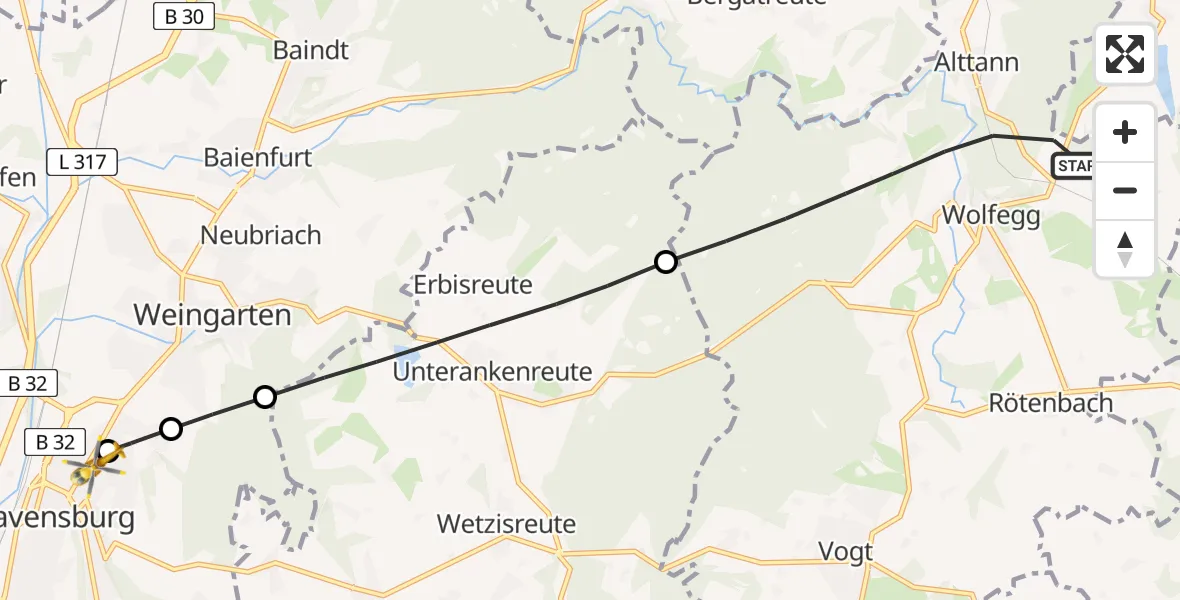 Flugroute Rettungshubschrauber Wolfegg - Sankt Elisabeth Hospital, 08 Juni 2026, 16:14