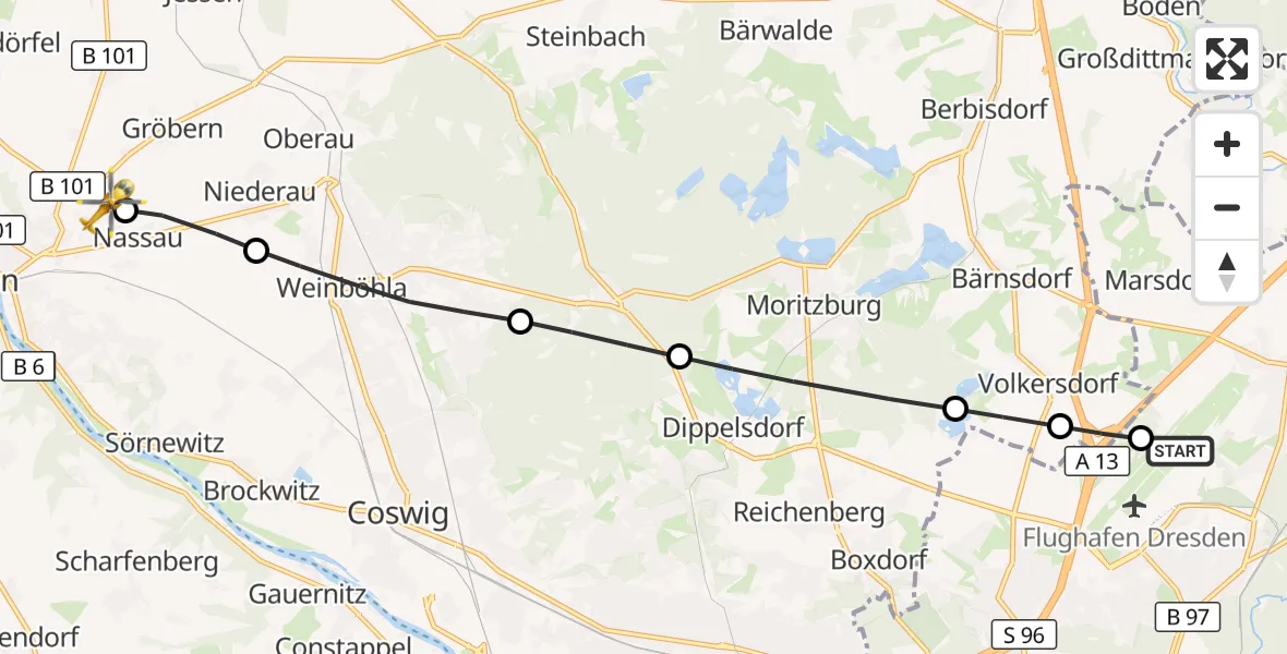 Flugroute Rettungshubschrauber Dresden Bundespolizei Hubschrauberlandeplatz - Meißen, 08 Juni 2026, 16:19