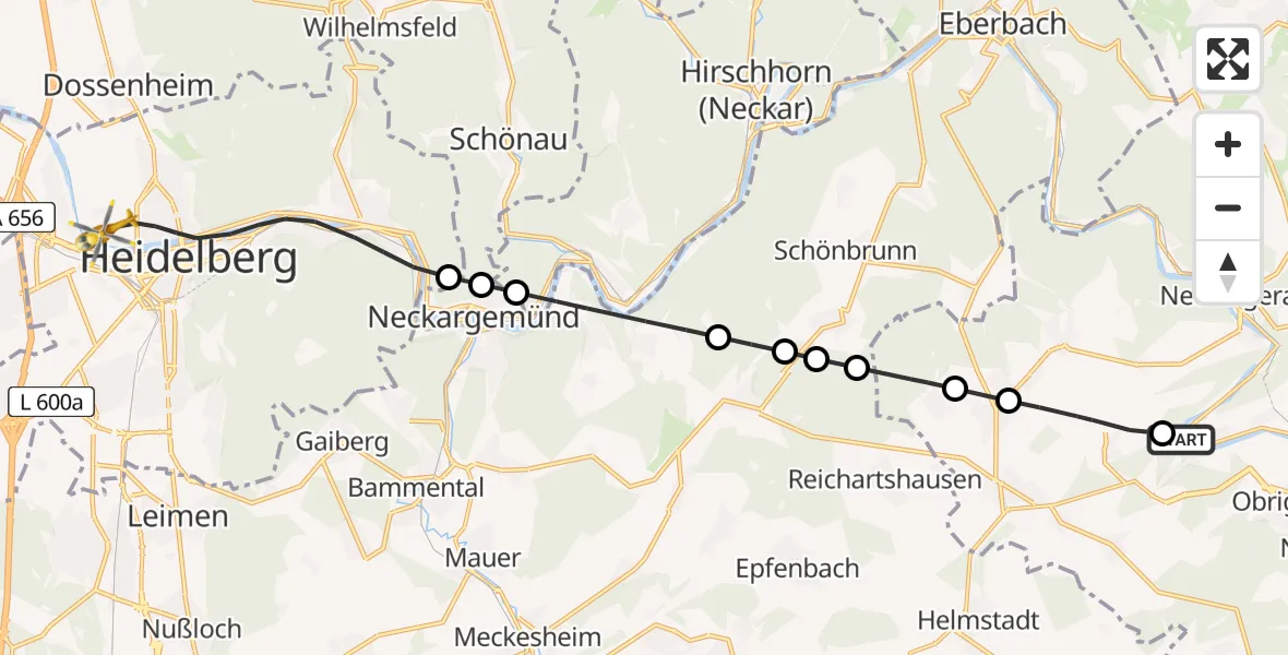Flugroute Rettungshubschrauber Obrigheim - Heidelberg, 08 Juni 2026, 16:19