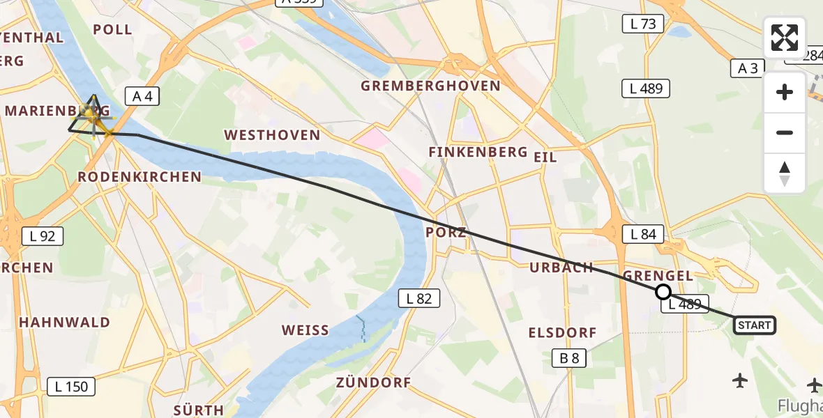 Flugroute Rettungshubschrauber Köln Bonn Flughafen - Köln, 08 Juni 2026, 16:31